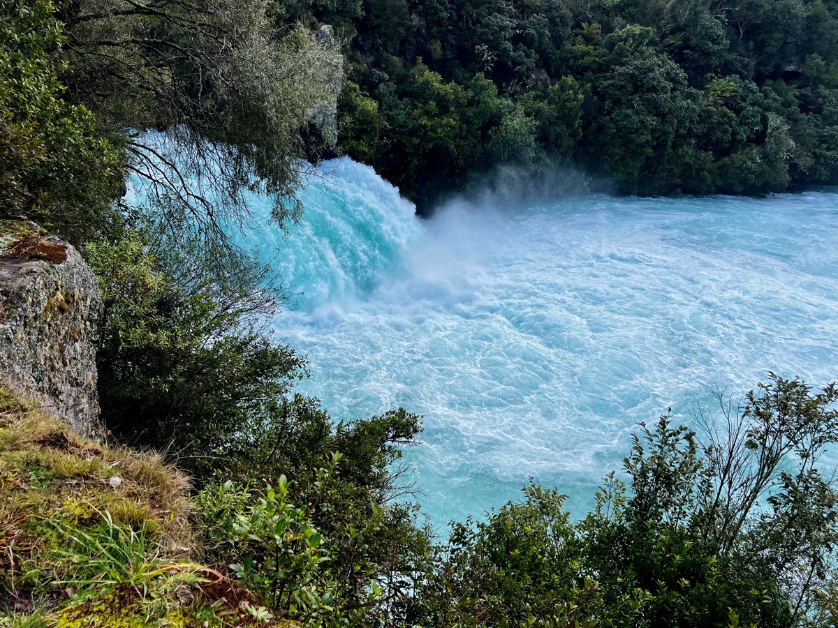 Spray and mist rising off Huka Falls