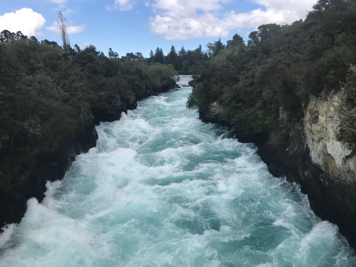 The turquoise Waikato River racing through the upstream gorge